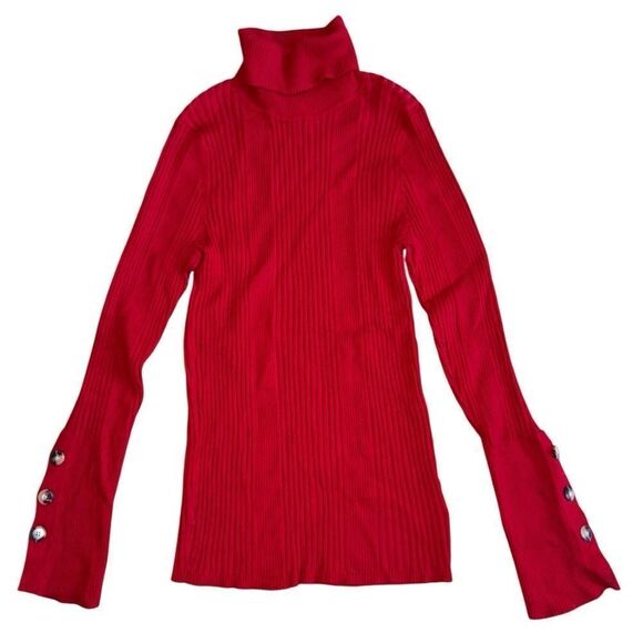 Moth by anthropologie Women's Red Fitted Turtle Neck Button Sweater Size Large - Picture 1 of 7